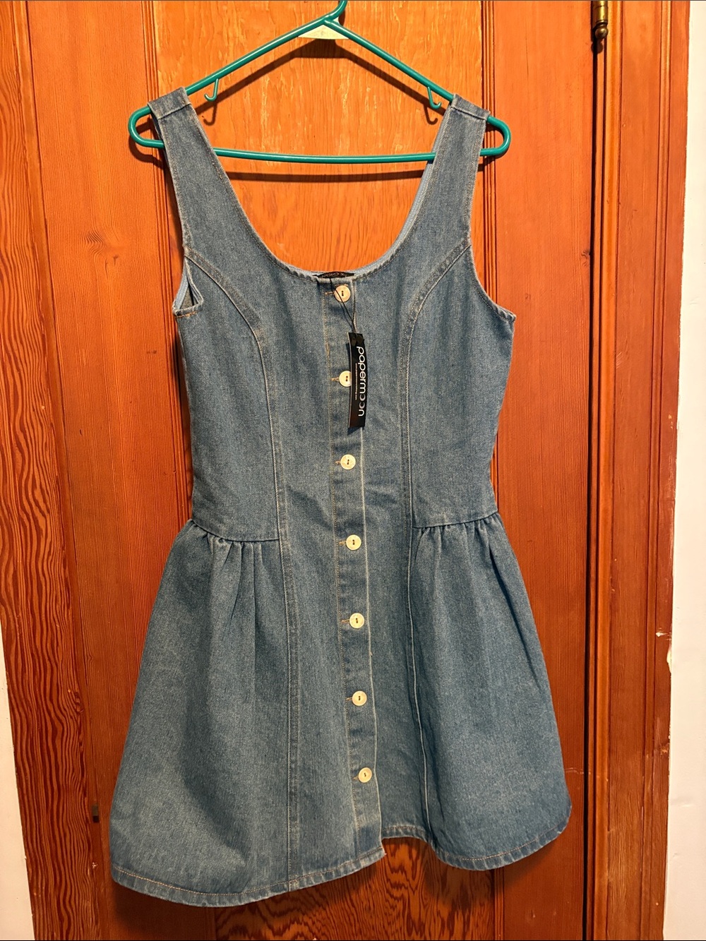 Papermoon Denim Button-Front Sleeveless Dress - Blue